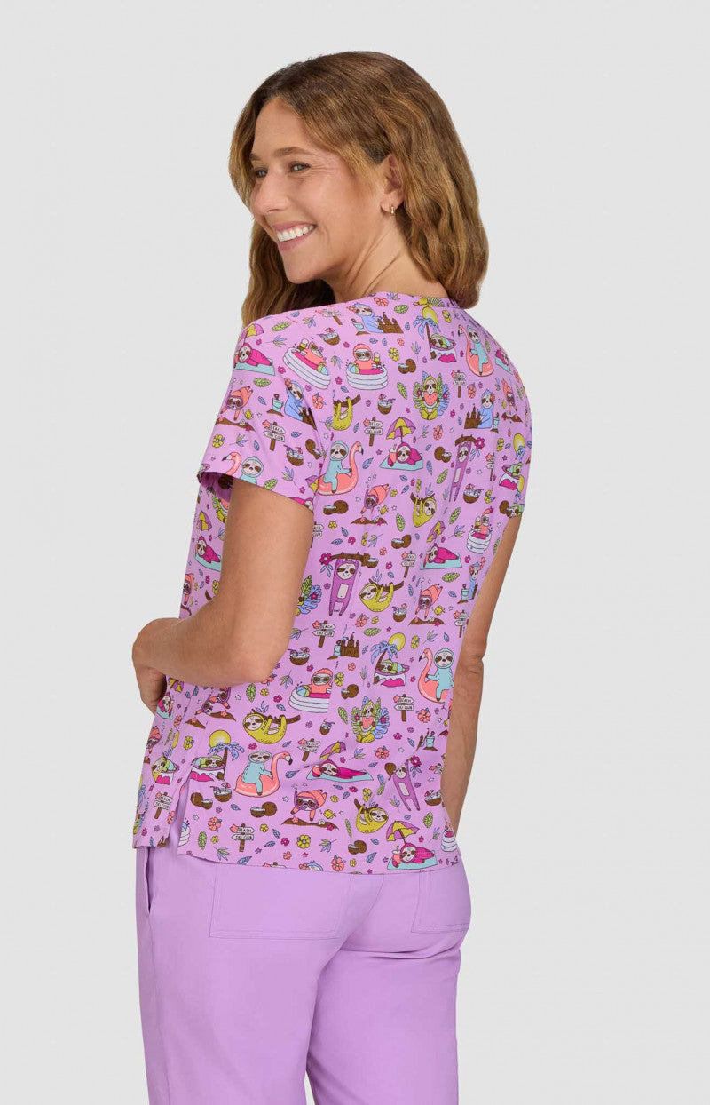 koi Basics Leslie Women's 2-Pocket Stretch Print Top