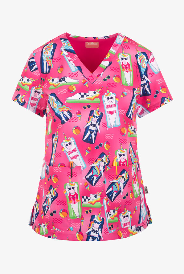 Zavate Poolside Unicorns Women's Scrub Top