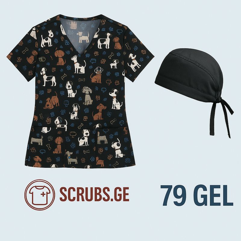ქალის სამედიცინო კომპლექტი — M ზომის ზედა + ქუდი