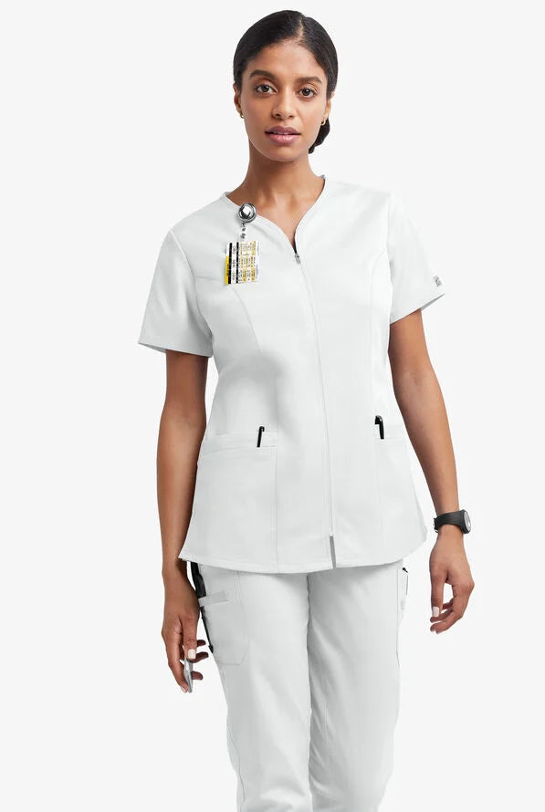 Butter-Soft STRETCH Women's 4-Pocket Smooth Face Zipper Scrub Top