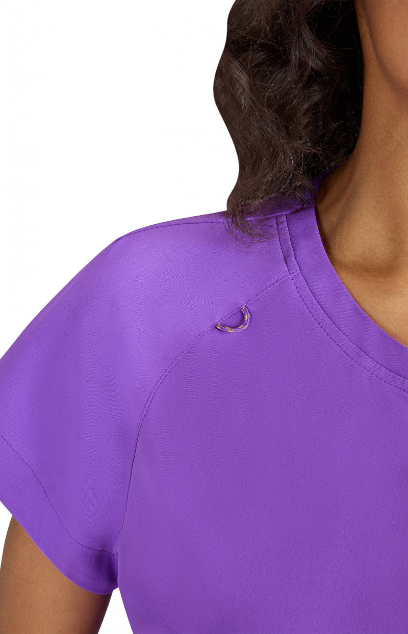koi | SmileyWorld Ecstatic Women's 1-Pocket Zipper-Neck Scrub Top