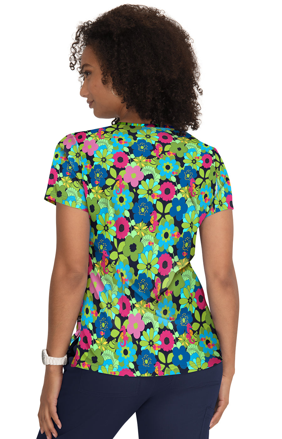 French Bull by koi Lulu Women's 2-Pocket Print Scrub Top