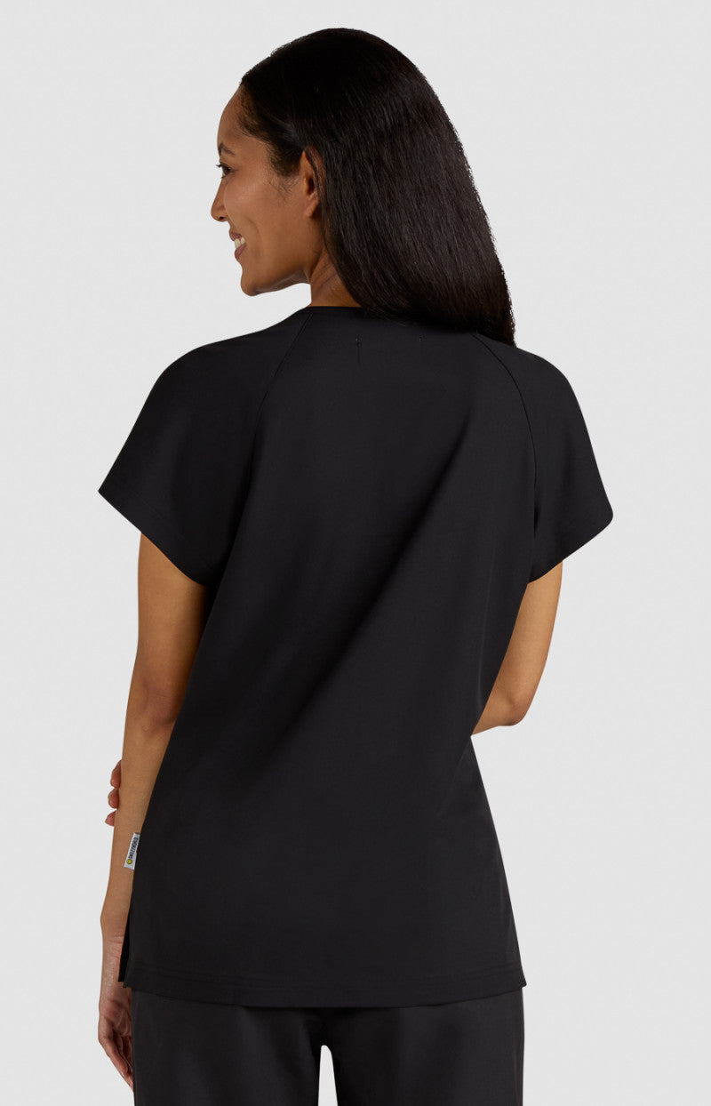 koi | SmileyWorld Ecstatic Women's 1-Pocket Zipper-Neck Scrub Top