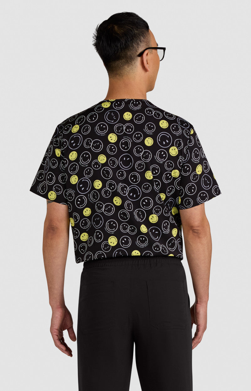 koi | SmileyWorld Confident Men's 1-Pocket Print Scrub Top