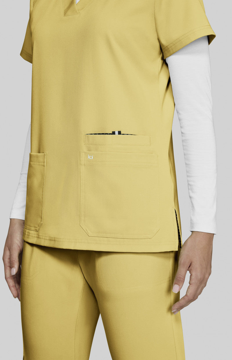 koi Next Gen Hustle and Heart Women's Top Butter Yellow