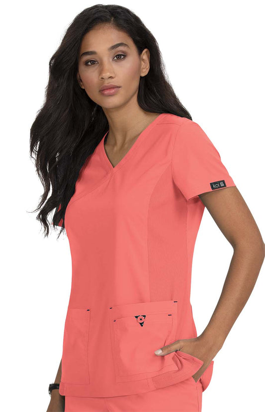 koi Basics Katie Women's 4-Pocket Mock-Wrap Scrub Top