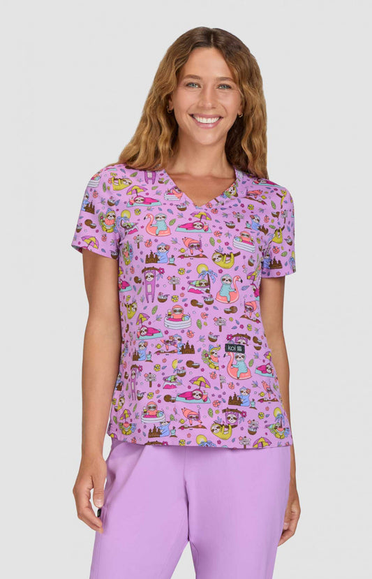 koi Basics Leslie Women's 2-Pocket Stretch Print Top