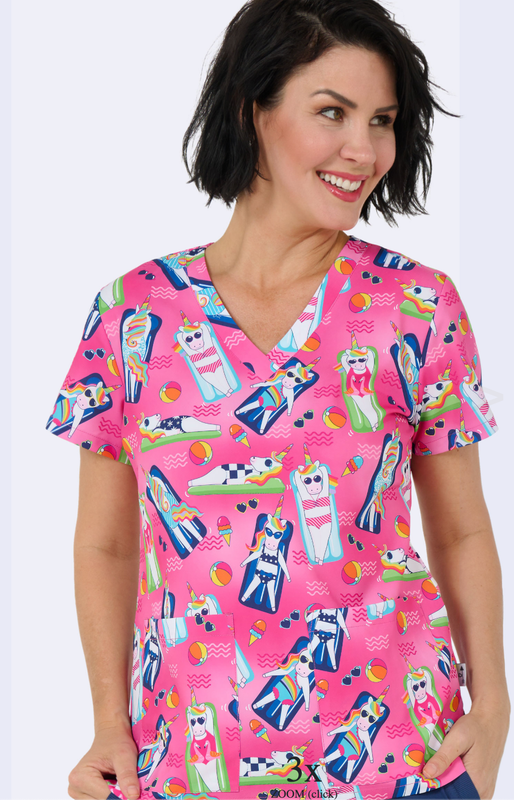 Zavate Poolside Unicorns  Women's Scrub Top