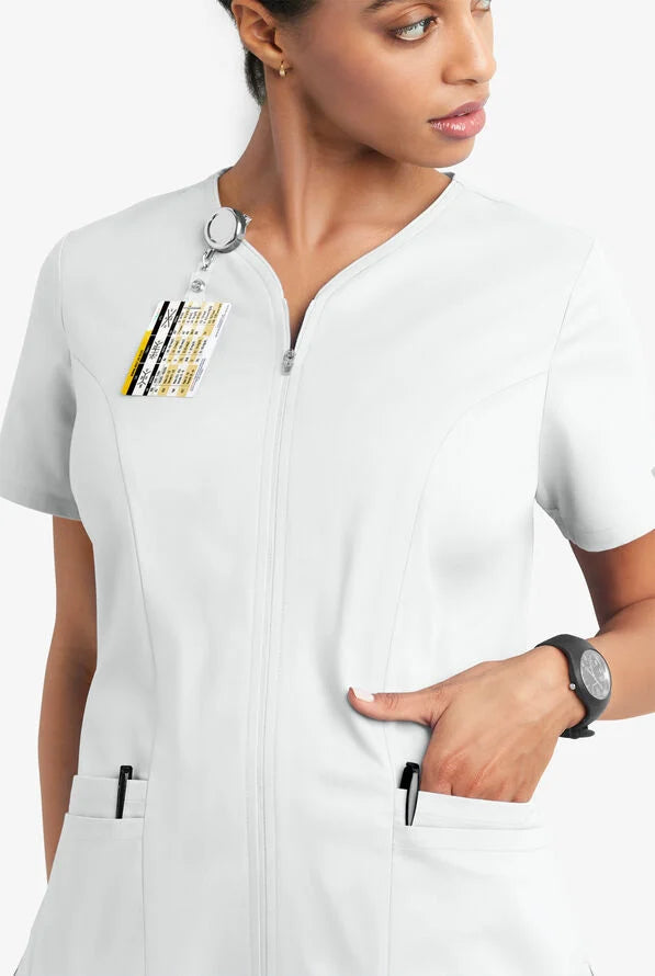 Butter-Soft STRETCH Women's 4-Pocket Smooth Face Zipper Scrub Top