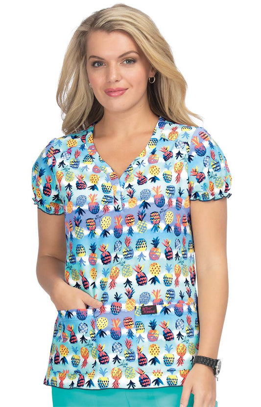 Betsey Johnson Blossom Women's 2-Pocket Stretch Print Scrub Top