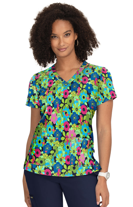 French Bull by koi Lulu Women's 2-Pocket Print Scrub Top