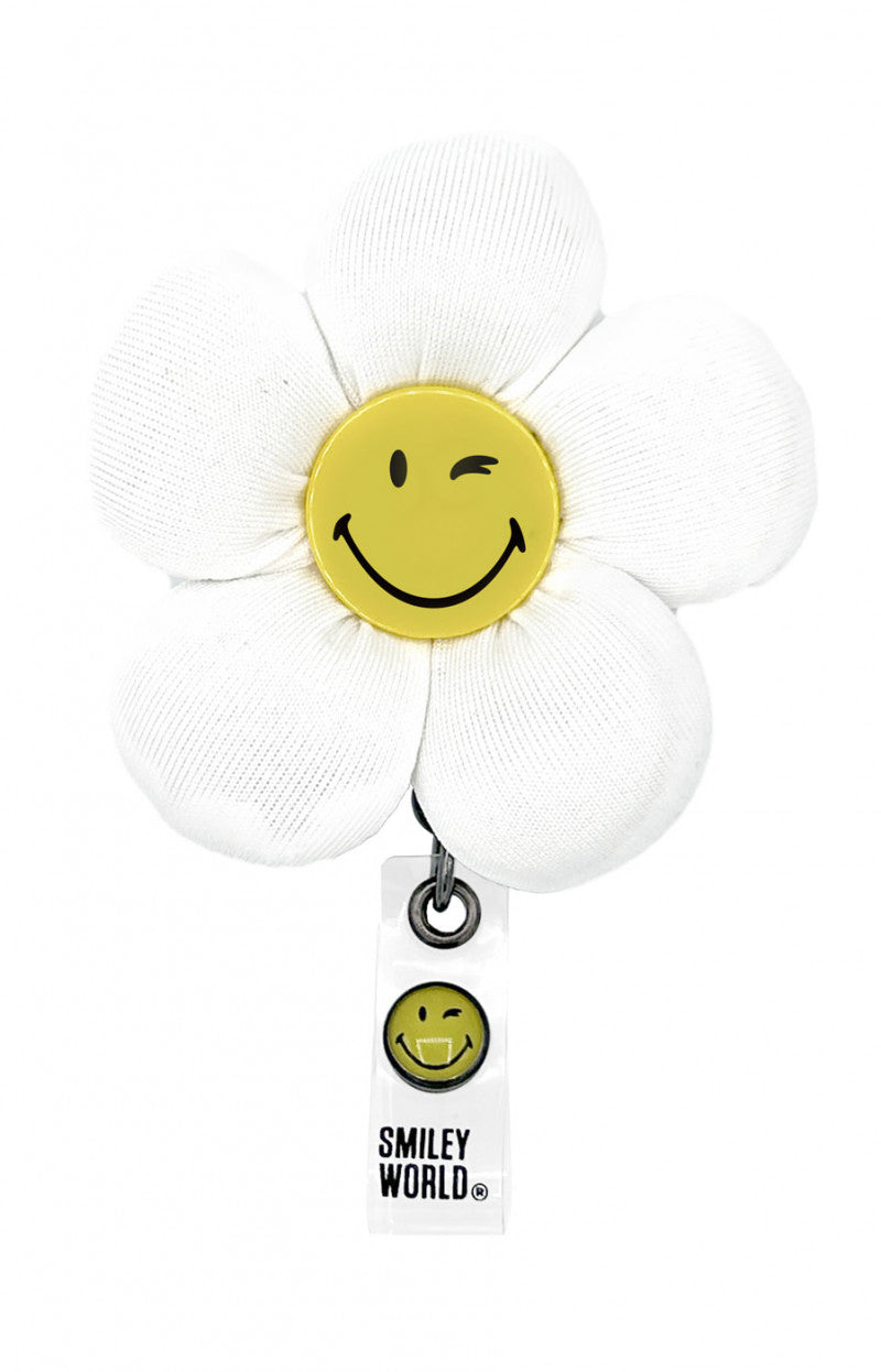 Badge Reel 3D Smiley Flower white